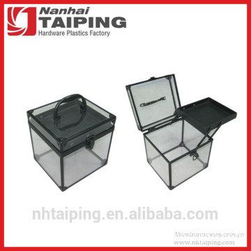 Black Aluminum Frame Clear Acrylic Beauty Box Transparent Acrylic Makeup Box